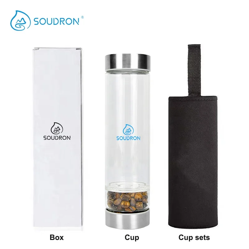 Hot Selling Water Bottle With Crystal Healing Gem Stone Quartz Gemstone Crystal Borosilicate Glass Natural Crystal Bottle Water