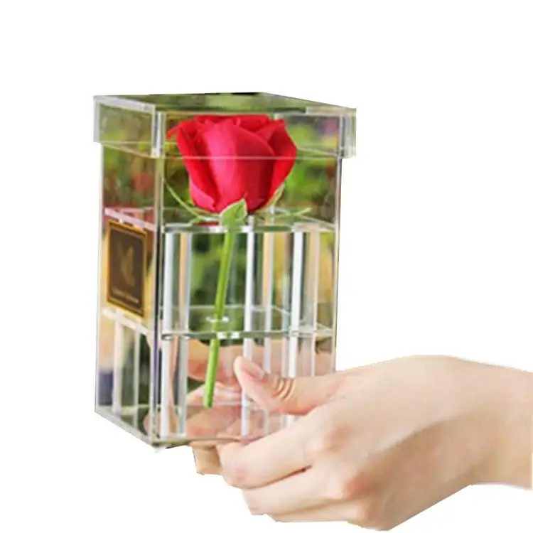 exquisite clear acrylic long stem single real rose flower gift box
