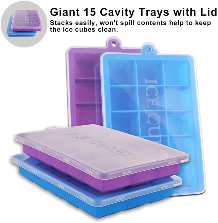New 15 Holes Custom Silicone Ice Cube Tray With Lid Factory Price Food Grade Approved Silicone Ice Mold