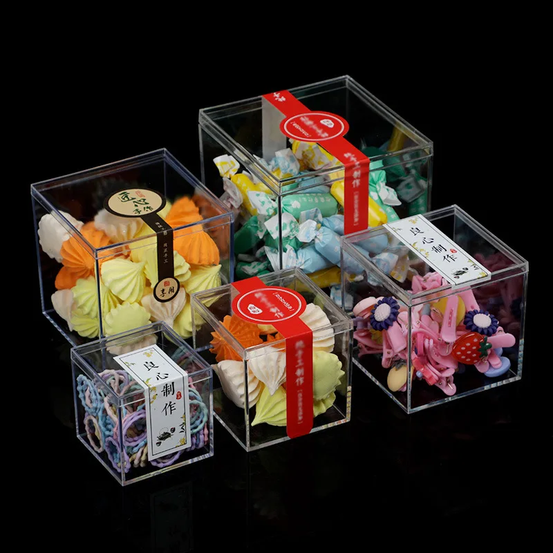 Small Square Acrylic Clear For Wedding Candy Packaging Hard Plastic Storage Stackable Cube  With Lid Transparent PS Shipping Box