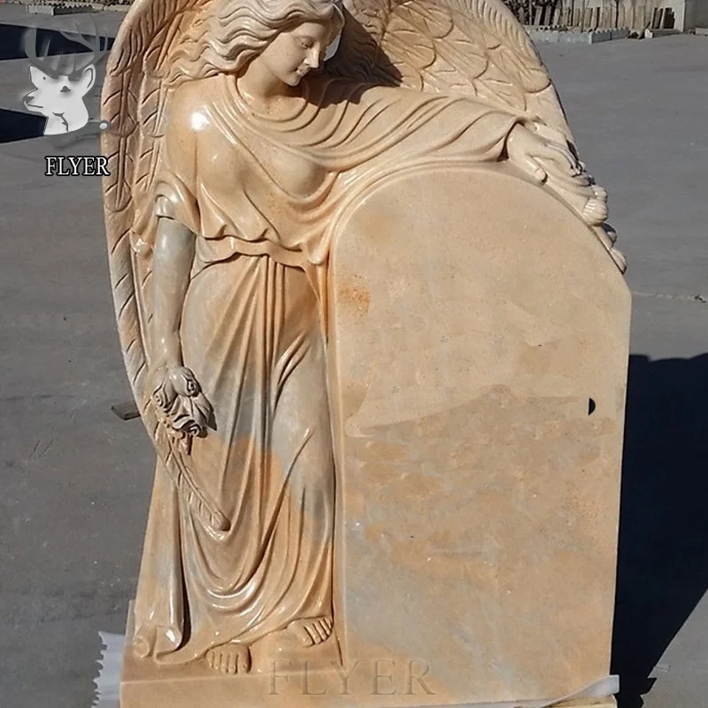 Western Style Memorial Cemetery Grave Stone Silence Angel Monument  Sunset Red Marble Angel Statue Tombstone