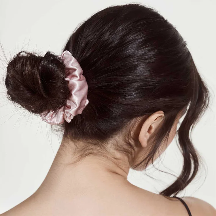 2024 new arrival 16 22mm custom logo real silk hair ties bands fluffy brown 100% pure mulberry silk scrunchie set