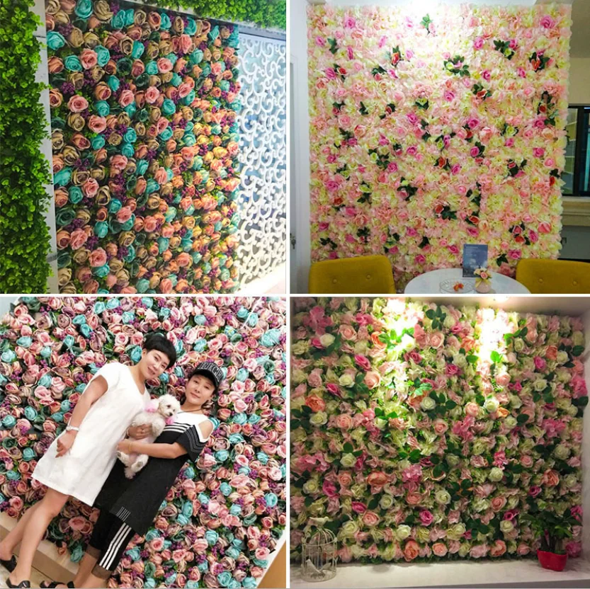 40*60 CM Wedding Birthday Event Party Decorative Artificial Silk Rose Flower Backdrop Panels Wall Mats