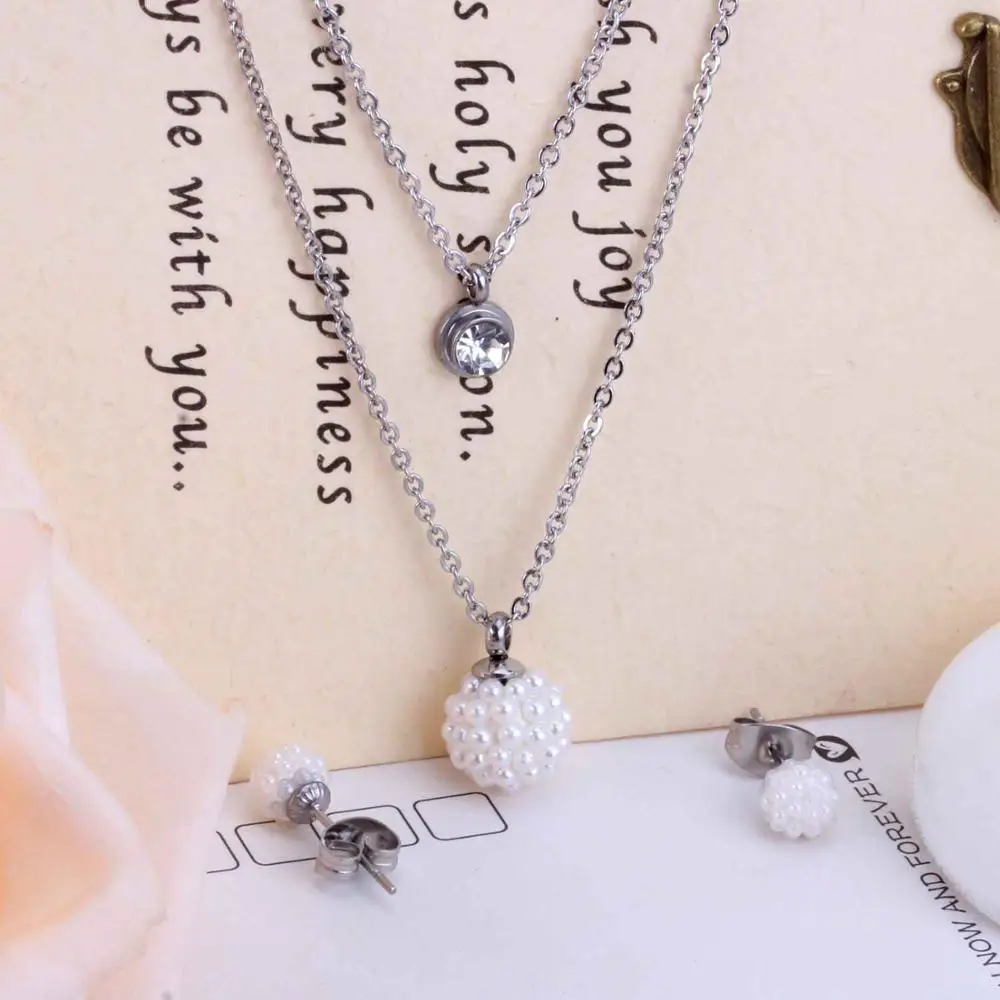 Double Necklace Earring Zircon Wedding Bridal Dubai African jewelries sets for womens body jewelries