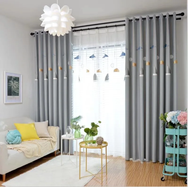 Direct Nordic fashion indoor shading embroidery curtains custom ready made blackout curtain