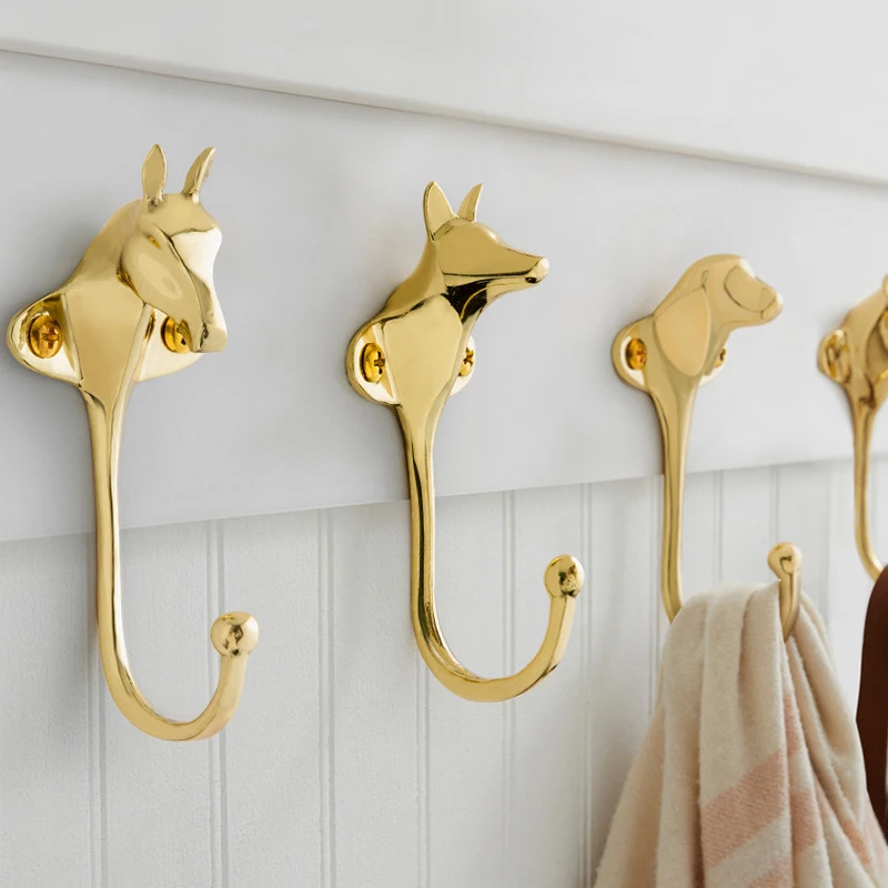 Scandinavian Design Animal Shape Brass Hooks Entryway Bedroom Hanging Coat Hat Hooks Behind Door Storage Sticky Hooks