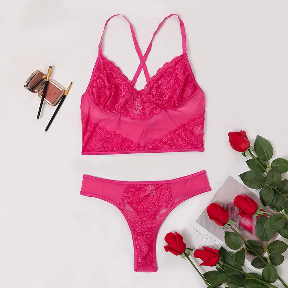 High quality lady sexy Underwear Adjustable shapewear for women bra set tight panties V-neck Erotic lace lingerie set
