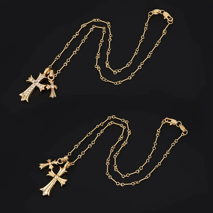 Модные ювелирные изделия ожерелья S925 стерлингового серебра черный 14k позолоченный из нержавеющей стали простой крест кулон