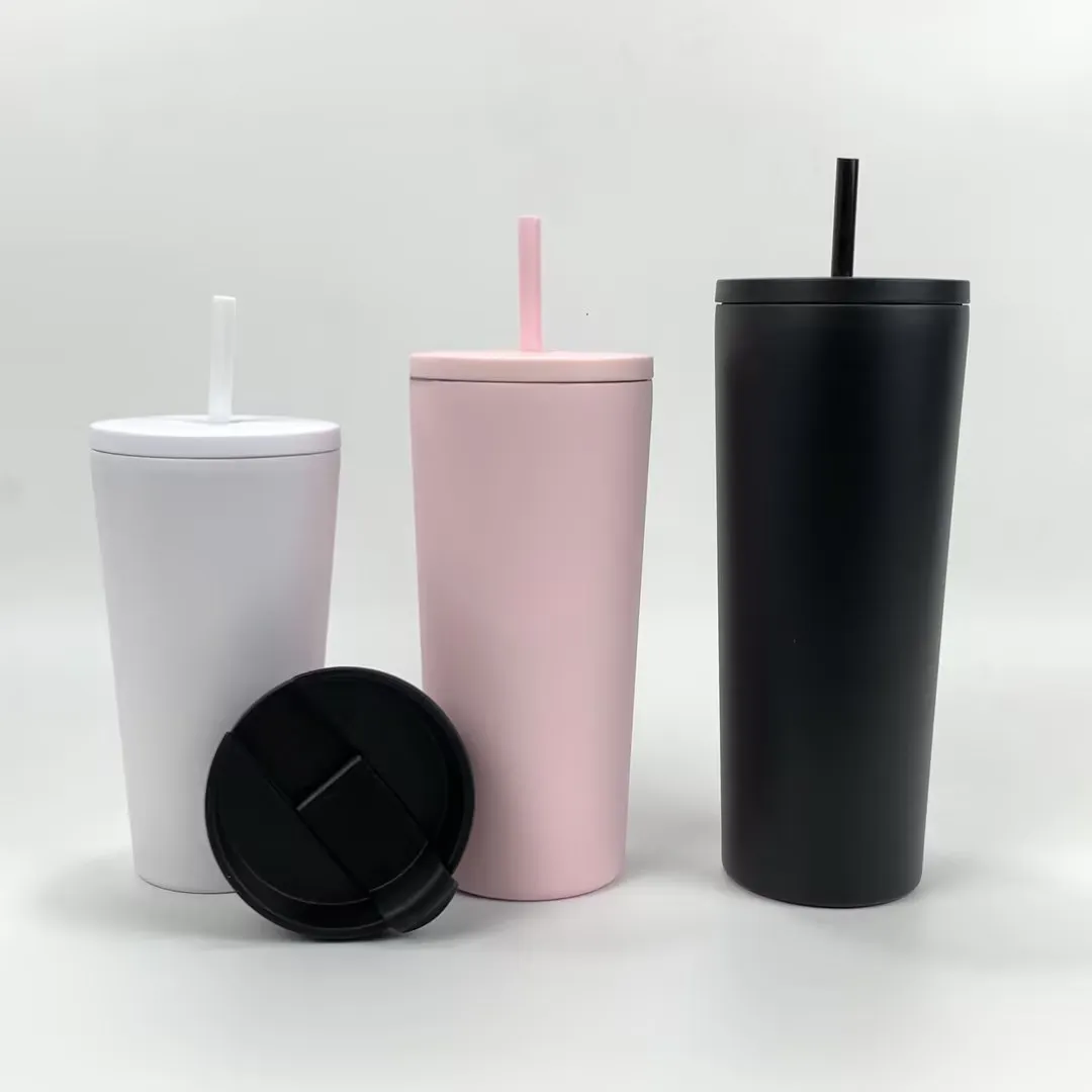 New launched stainless steel tumbler with straw thick double wall multi capacity cold keeping travel camping coffee mugs