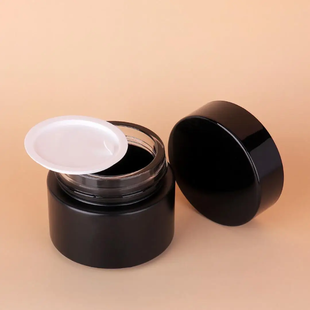 5ml-200ml Black Lid Cosmetic Containers Empty Glass Cream Jars Bamboo Lid Body Cream Serum Essential Oils Box Packing Model 30g