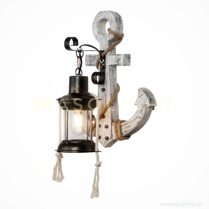Interior vintage bar decor wooden anchor design wall sconce