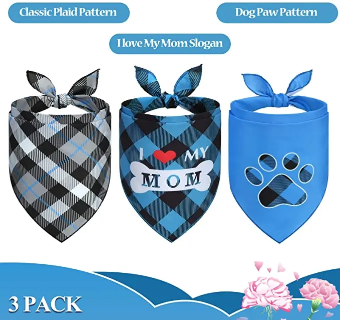 Wholesale Classic Plaid Dog Bandanas OEM Factory Production Double Layer  Printed Polyester Custom Pet Bandana