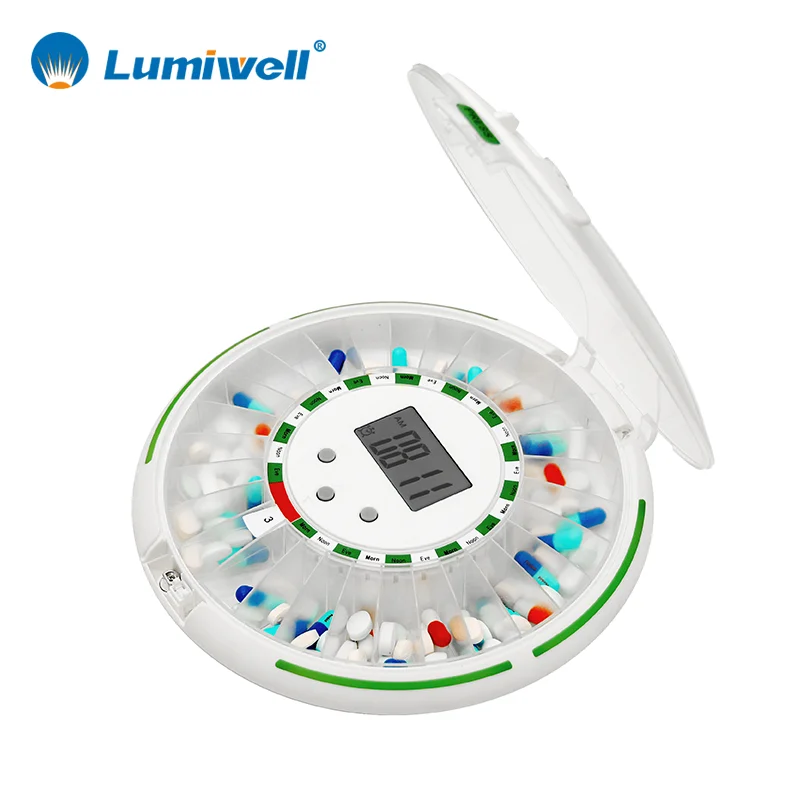 28 Days Dosage Reminder for up to 6 Alarms a Day with Flashing Light and Locked Cover - Smart pill dispenser