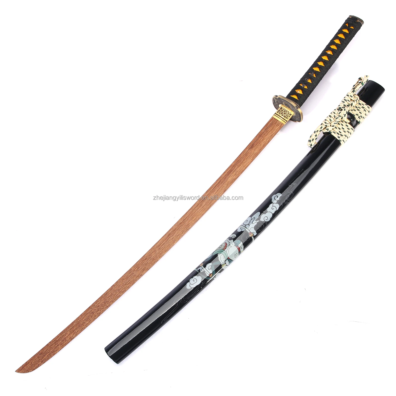 Classic Black Saya Japanese Samurai Wood Training Sword Safety Kids Toy Wooden Sword Martial Art Weapons Bamboo Sword for Sale