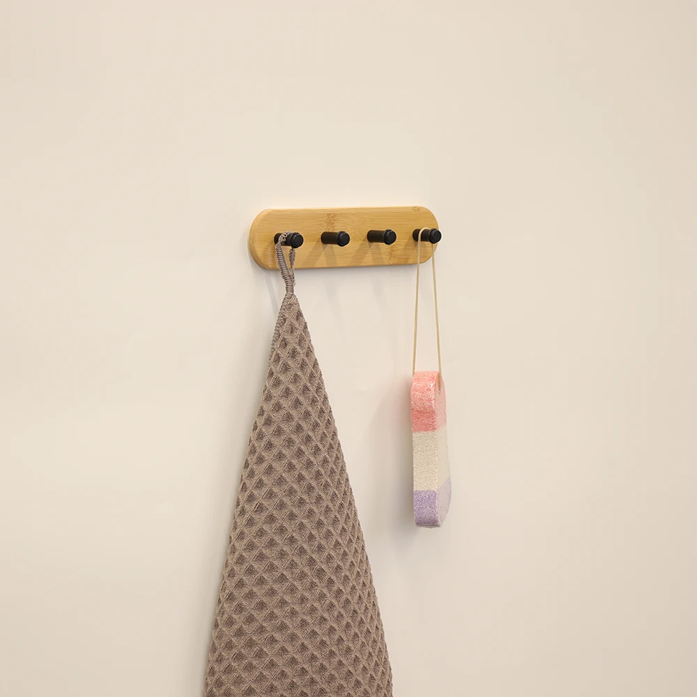 Wall Hook Bamboo And Aluminum Coat And Hat Rack Entryway Hanging Organizer For Clothing