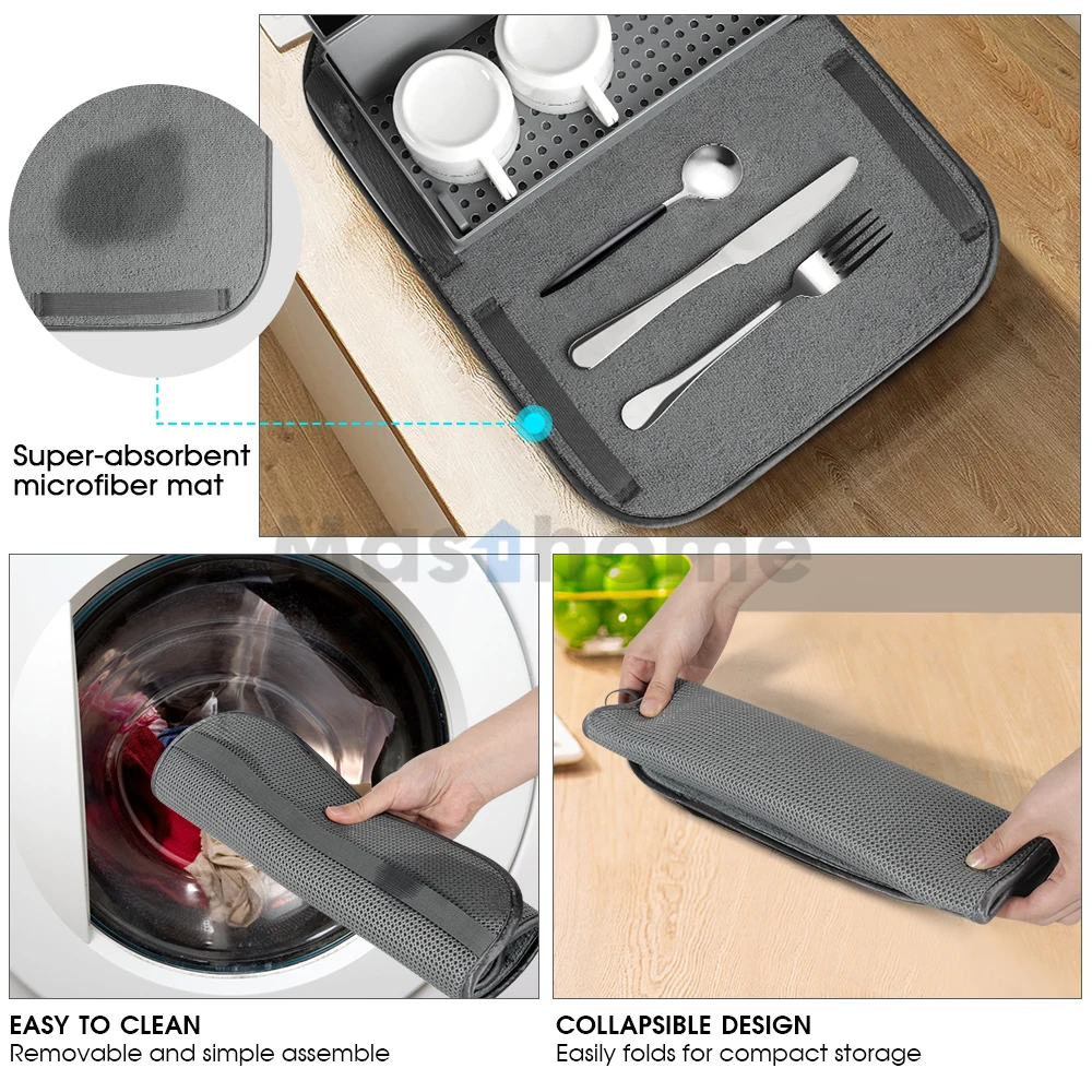 Masthome newly multifunctional microfiber Dish Drying Rack Mat foldable Kitchen Dish rack Mat