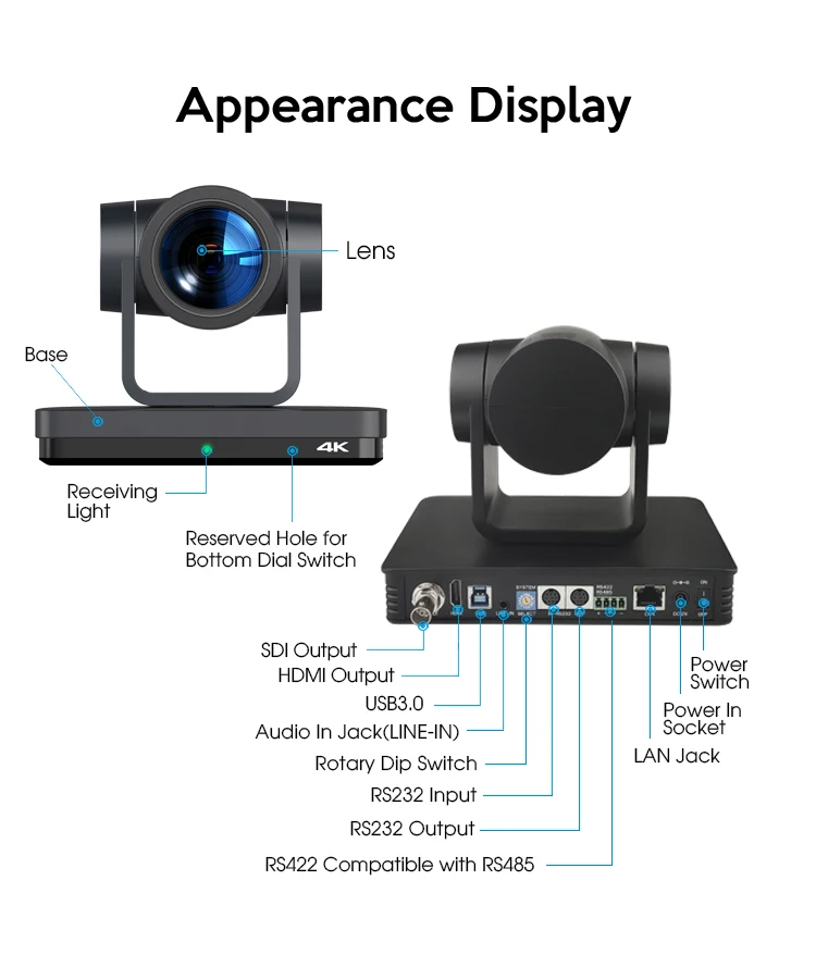 4K 12X AI Auo Tracking PTZ Camera USB3.0/SDI/IP/PoE Zoom Skype Teams UHD PTZ Camera for Video Conference and Church Streaming