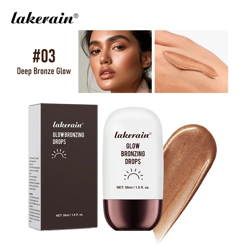 Lakerain 50ml glow bronzing drops hydrating smoothing champagne shimmer bronze glow creating private label bronzing drops