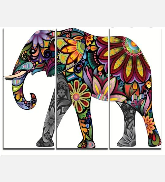 3 Piece Hd Picture  Camouflage Elephant Flower  Posters Art Decoration Wall Canvas Print Painting