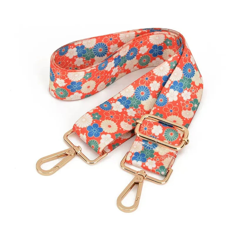 Eco-frendly cartoon flower  printed polyester bag comfortable shoulder webbing straps