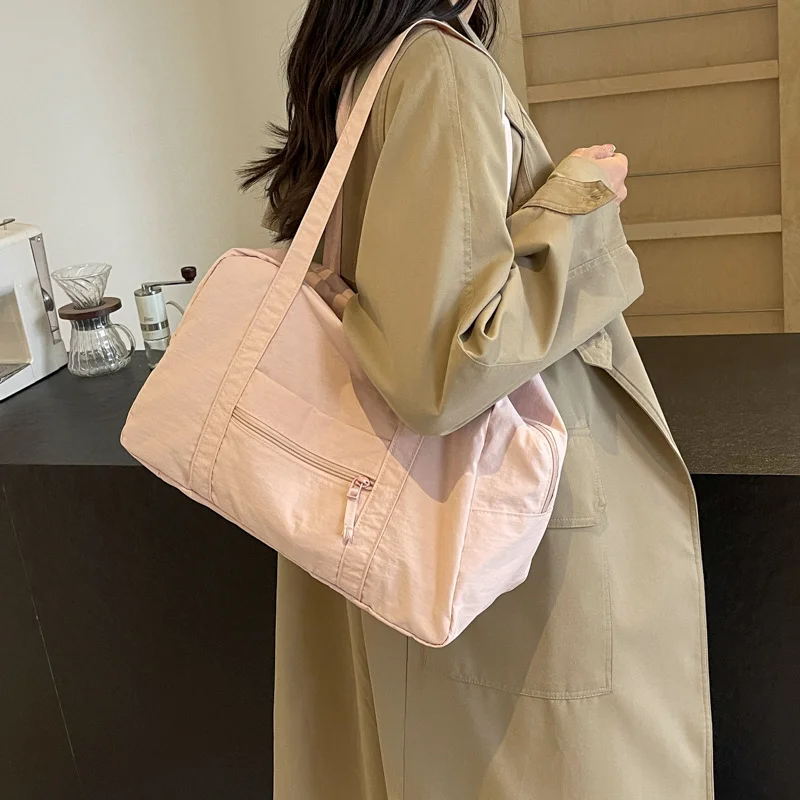 New Style  Versatile Solid Color Nylon Sport Gym Bag multi-pocket Large Capacity Leisure Zipper Women Shoulder Bag