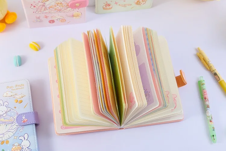 36k kawaii Cartoons Cake Fruits Strawberry  PU leather  Notebook color page with Magnetic for students