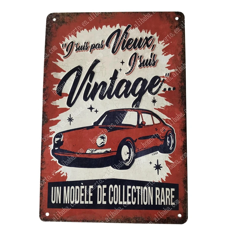 Custom-made drawing in metal plates with punched holes and rolled edge tin sign of plane,bike,car