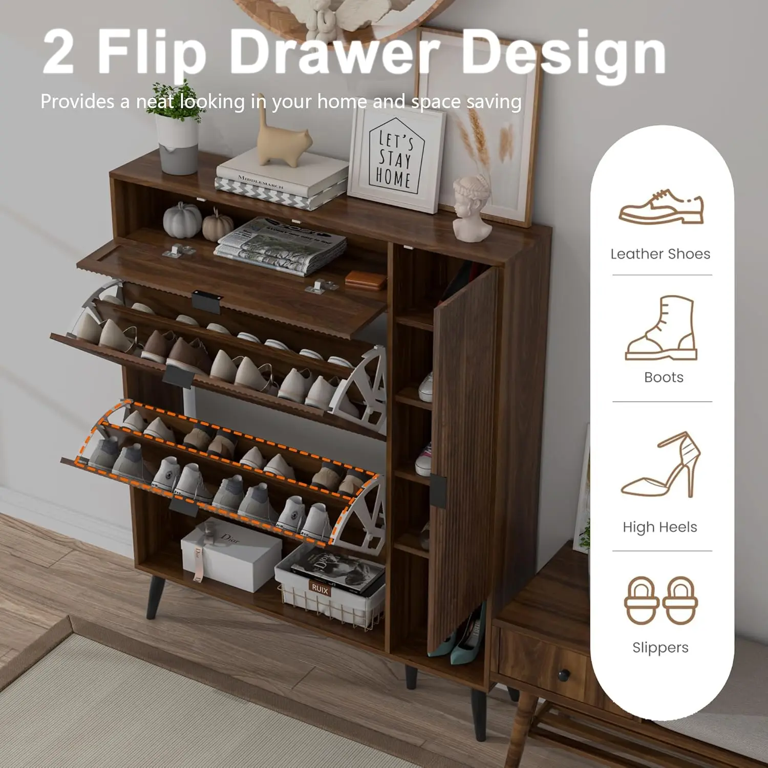 Combohome Bamboo Shoe Rack Wooden Cabinet for Shoe Storage Living Room Furniture