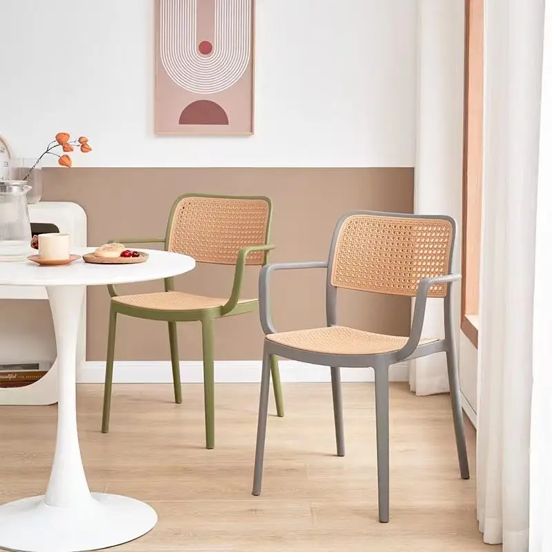 Smdi OEM/ODM nordic outdoor PE rattan plastic chair Modern simple household stackable backrest chair