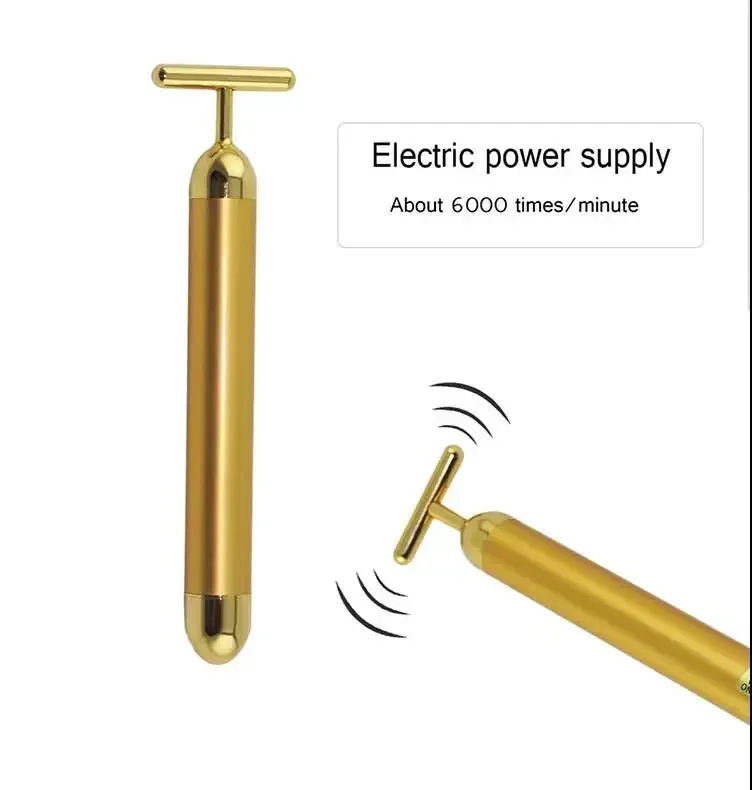 2-IN-1 Electric Face Lift Massager Kit Golden 3D T Shape Facial Roller & Handheld Arm Eye Nose Massager Skin Care Tool