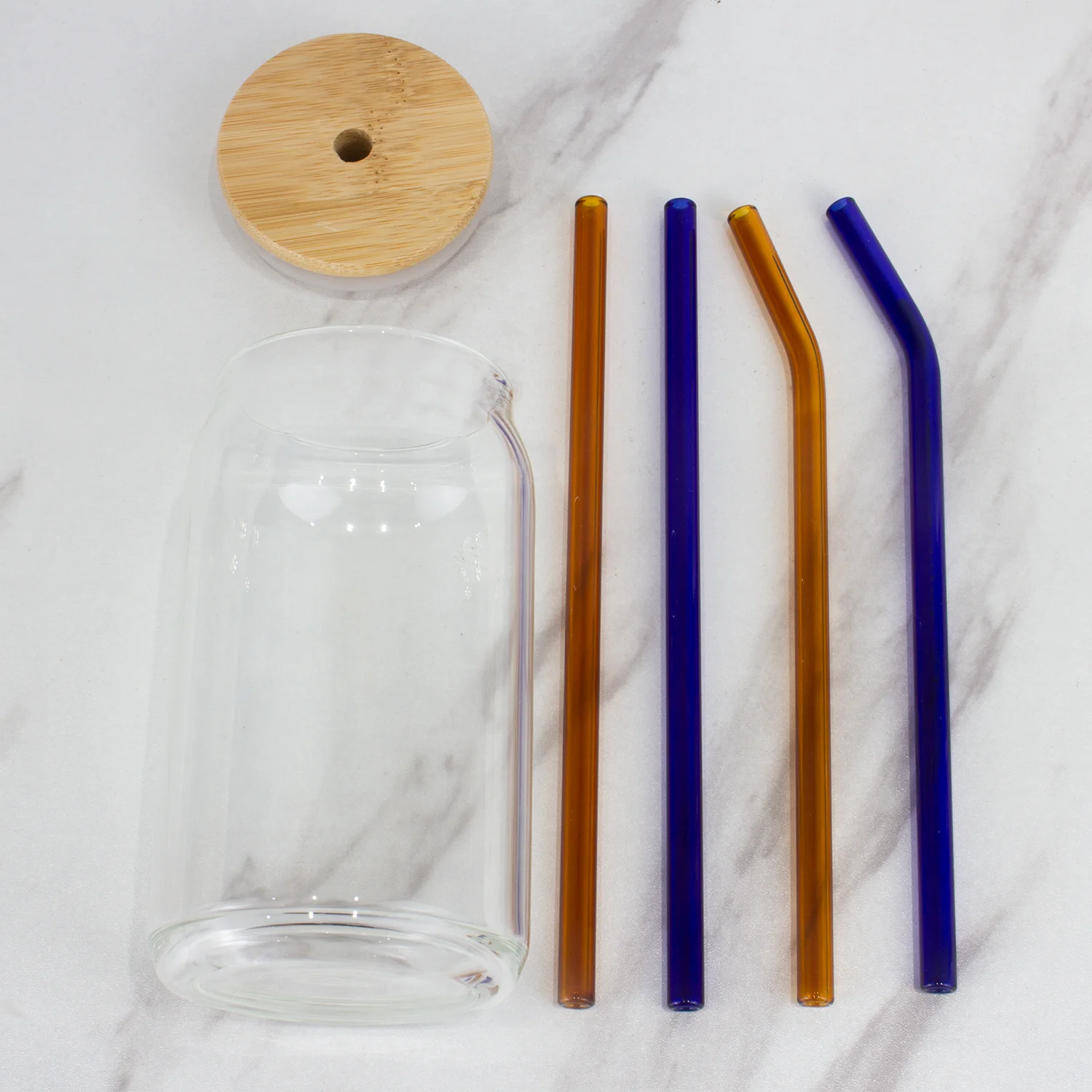 US Warehouse Wholesale Custom Logo Libbey 16oz Bamboo Lid with Straw Beer Can Beer Glasses Soda Cup Can Shape Glass