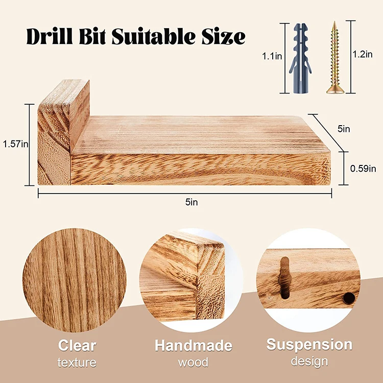 K&B carbonized walnut solid wooden small wall mounted shelf L 1 shape design floating shelf