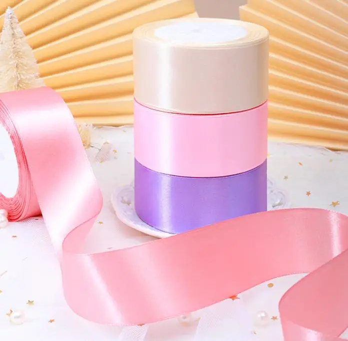 Factory Wholesale Webbing 4 cm Width Customized color 100% Polyester Smooth Satin Ribbon for gift packing roll 25 yards