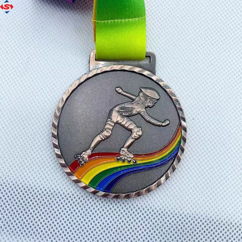 Customized Logo 3d Laser Engraved Zinc Alloy Roller Skate Medals For Sports