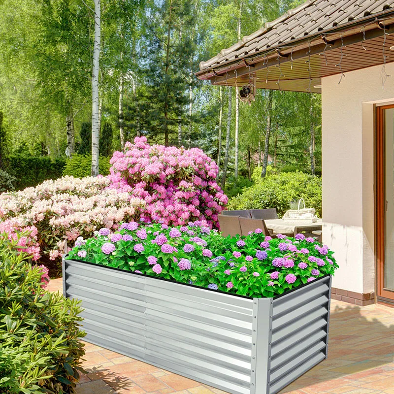 Large Outdoor Galvanized Raised Garden Bed Metal Elevated Planter pots Box Kit for Flowers Herbs Fruits