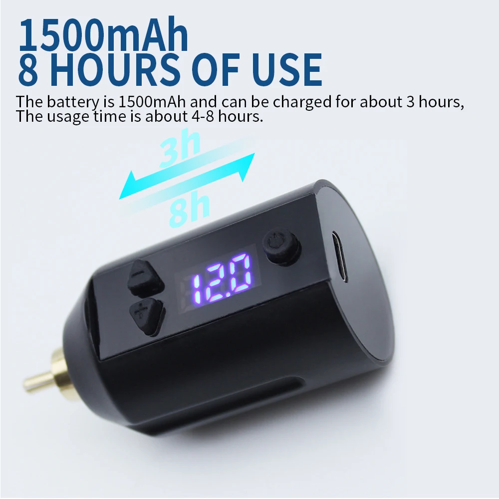 High Quality Wholesale Tattoo Machine Power Supply Mini Battery Grip DC RCA 1500mah Wireless USB Charge Black