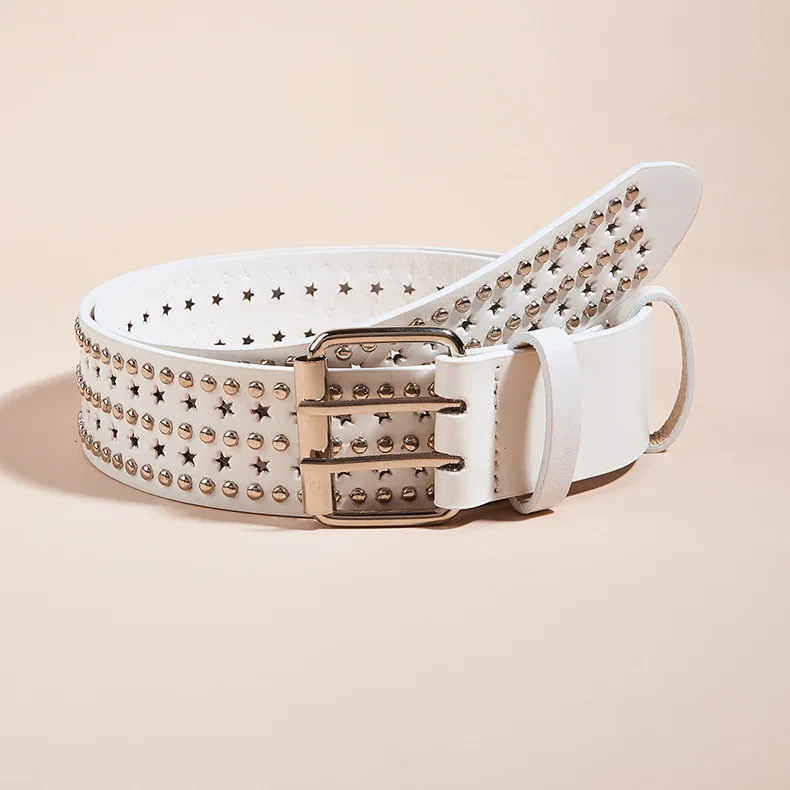 Fashion Star Holes Metal Rivet Belts Retro Punk Studded Black Leather Belts For Jeans