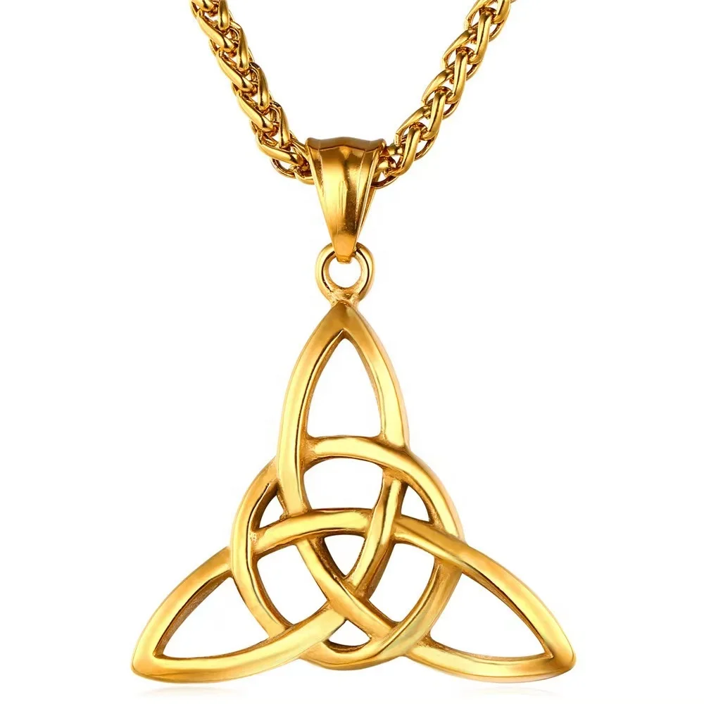 environmental friendly Vintage Irish triquetra knot pendant gold necklace 18k