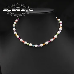 New Kawaii Colorful Artificial Stone Love Charm Necklace  Freshwater Pearl Girls 2022 Fashion Necklace Fine Jewelry