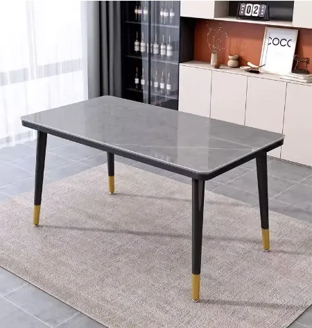 Good Price Living Room Hotel Apartment Use Simple Marble Dining Table Rectangular Iron Transfer Black Legs Luxury Dining Table