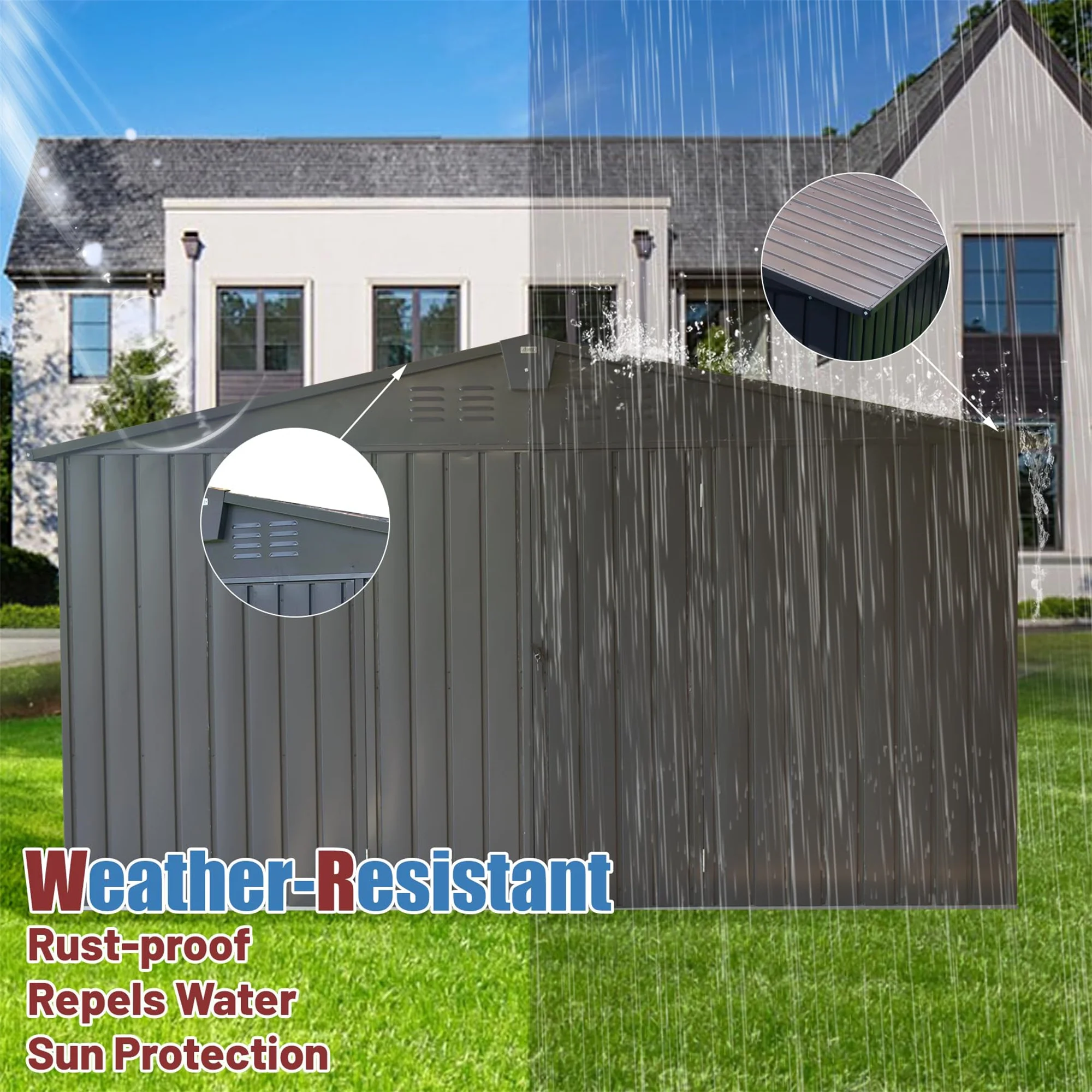 11 * 12.5 FT Outdoor Garden Shed Metal Utility Tool Storage Room with Lockable Door for Patio(Dark Gray)