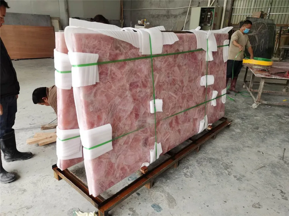 GOLDTOP pink onix Charming natural semi precious stone pink rose crystal slab onyx for Bathroom Vanity Tops