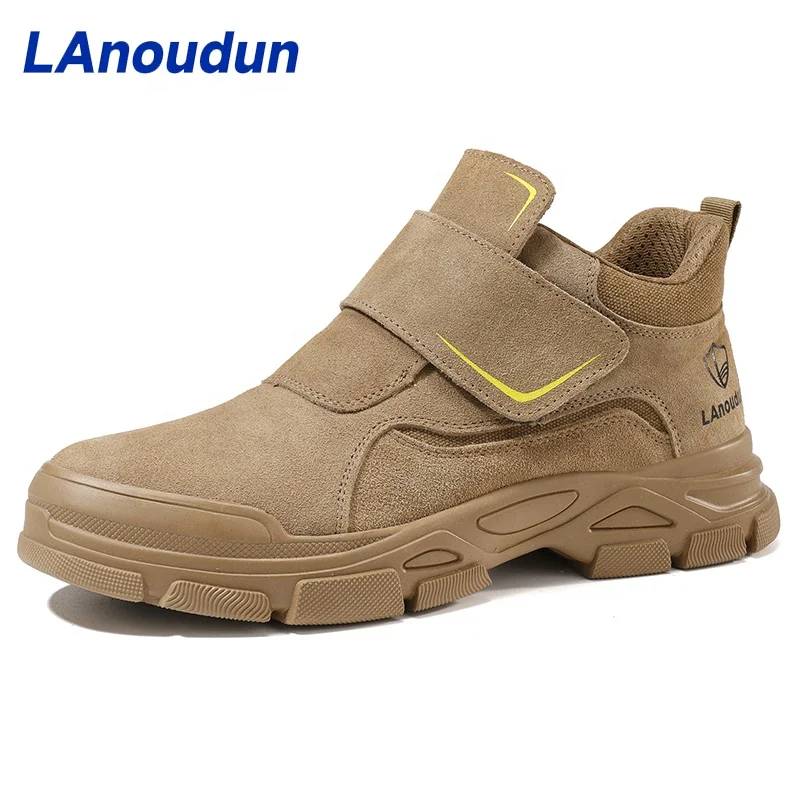 LAnoudun Professional Fashion Four Seasons Safety Shoes Rubber Outsole Suede Canvas Anti-ironing Welder Safety Boots