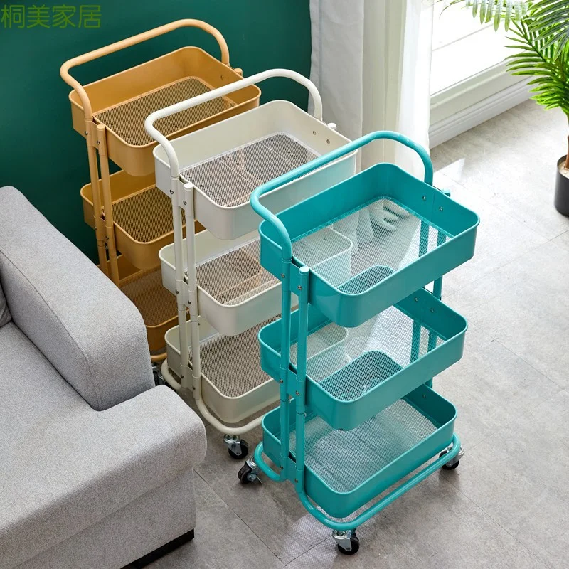 Wholesale bathroom 3-layer carbon steel shelves  practical storage vehicle  kitchen trolley with brake  snack truck