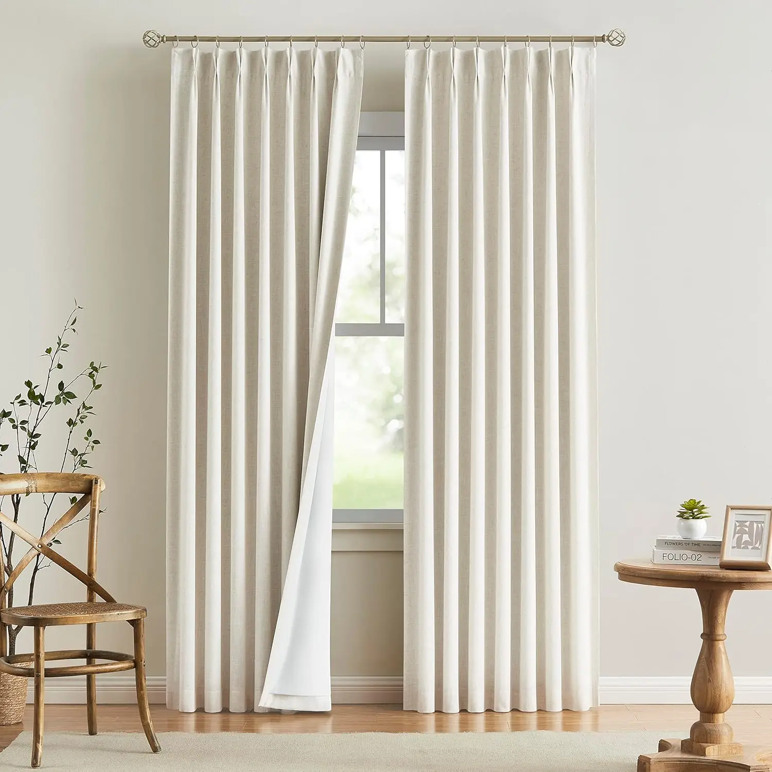 Natural pleated full-shading curtain linen mixed room darkening curtain