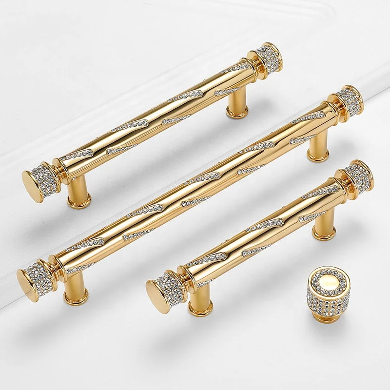Modern luxury Nordic style diamond-encrusted gold cabinets Wardrobe Door handles wholesale