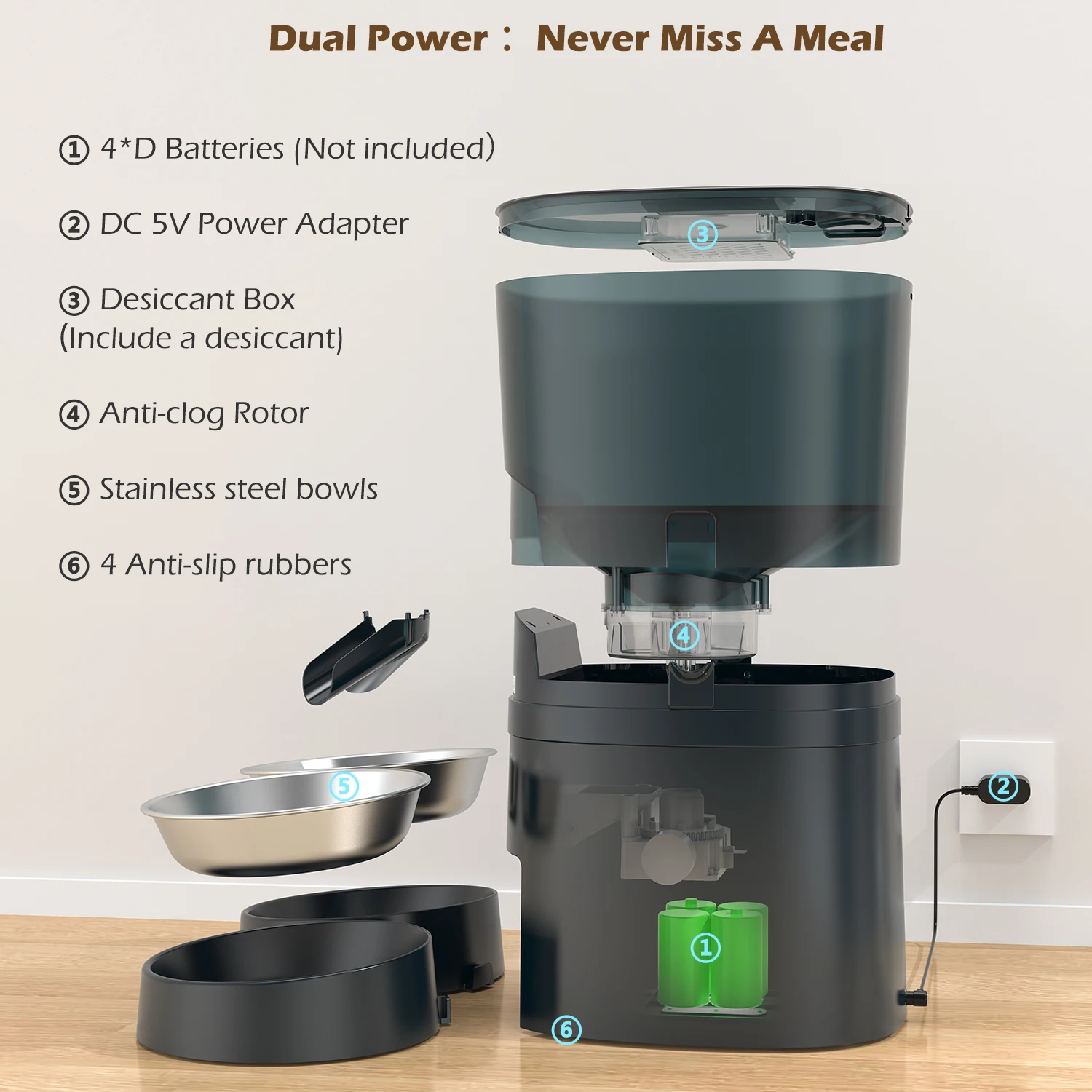 Cheap Product Automatic Pet Cat Feeder Big Kibble Size Motor Reverse Design Food Dispenser with 7L Hopper Dog Feeder with Timer
