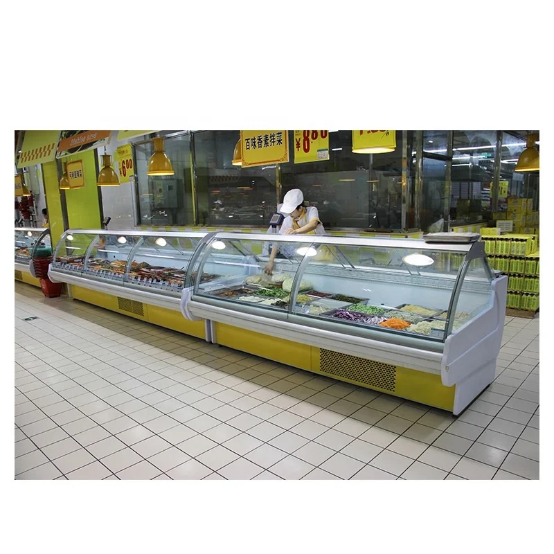 Fresh meat display curved glass showcase Deli case/supermarket refrigerator