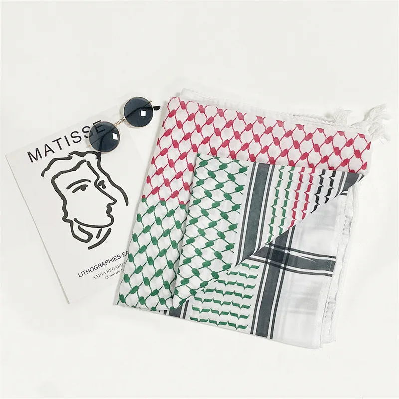Palestine Hijab Print Keffiyeh Neck Head Scarf Wrap Arabic unisex tassel square colorful Middle Eastern Yashmagh kufiya Scarf