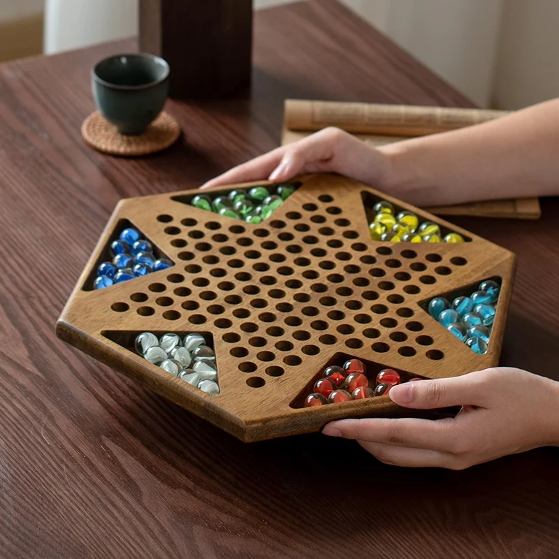 Wood Chinese Checkers Glass Bead Toys Leisure Board Jump Checkers Children Marbles Glass Ball Children Educational Toys